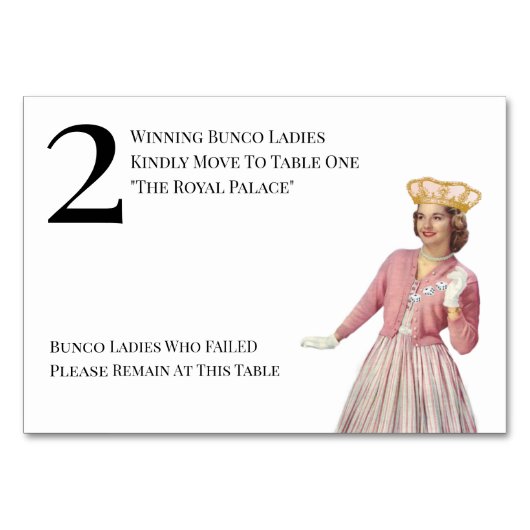 Funny Queen Table Two Bunco Tischnummer (Vorderseite)