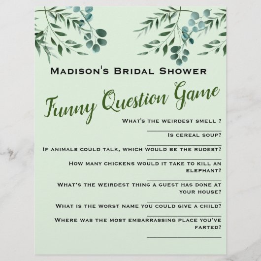 Funny Question Game Brautparty (Vorderseite)