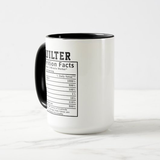 Funny Quilter Nutrition Facts Fabric Artist Gift Tasse (Vorderseite Links)