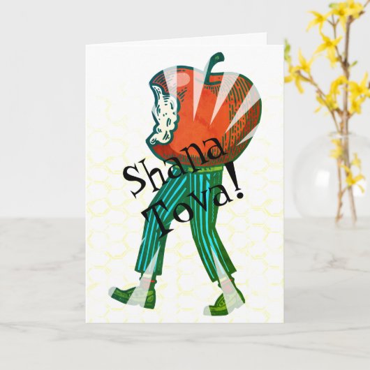 Funny Quirky Apple Head Rosh Hashanah Fun Gruß Karte (Gelbe Blume)