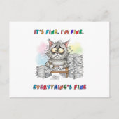 Funny Quirky Cat "Everything's Fine" Postkarte (Vorderseite)