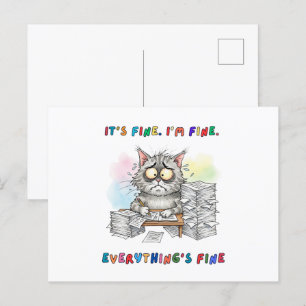 Funny Quirky Cat "Everything's Fine" Postkarte