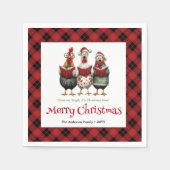 Funny quirky chickens Christmas napkin custom name Serviette (Vorderseite)
