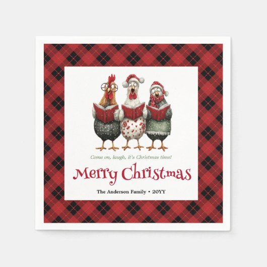 Funny quirky chickens Christmas napkin custom name Serviette (Vorderseite)