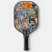 Funny Quirky Gemein Cats Modernes Monogramm Pickleball Schläger (Vorderseite)