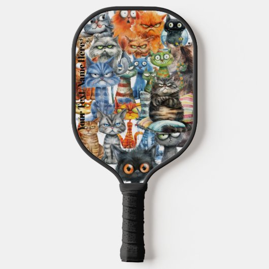 Funny Quirky Gemein Cats Modernes Monogramm Pickleball Schläger (Rückseite)
