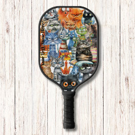 Funny Quirky Gemein Cats Modernes Monogramm Pickleball Schläger