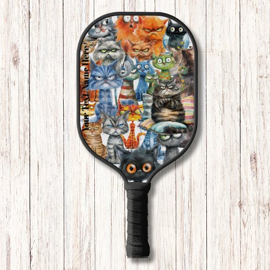 Funny Quirky Gemein Cats Modernes Monogramm Pickleball Schläger