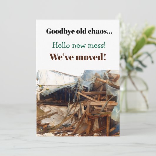 Funny Quirky Housewarming Party Einladung Moving (Stehend Vorderseite)