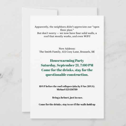 Funny Quirky Housewarming Party Einladung Moving (Rückseite)