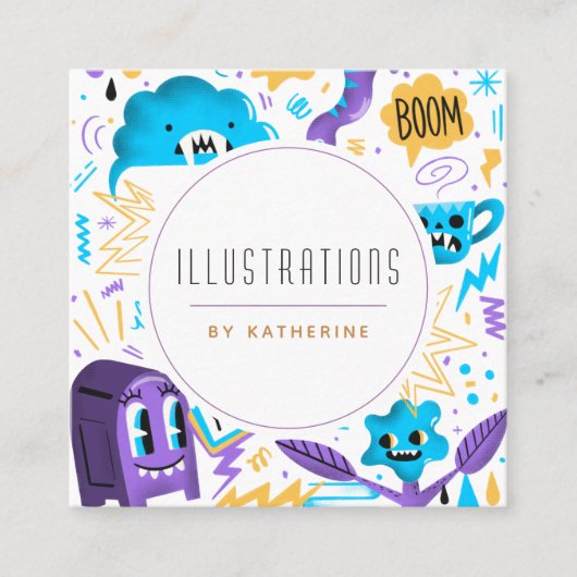 Funny Quirky Muster Grafik Designer Illustrator Quadratische Visitenkarte (Vorderseite)