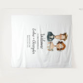 Funny Quirky Newlyweds Hochzeitstag Hintergrund Wa Wandteppich (Vorderseite (Horizontal))