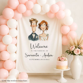 Funny Quirky Newlyweds Hochzeitstag Hintergrund Wa Wandteppich
