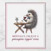 Funny Quirky Niedlich Porcupine Bowtie Einzigartig Weinetikett (Einzelnes Label)