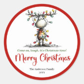 Funny quirky reindeer sticker with Christmas light (Vorderseite)