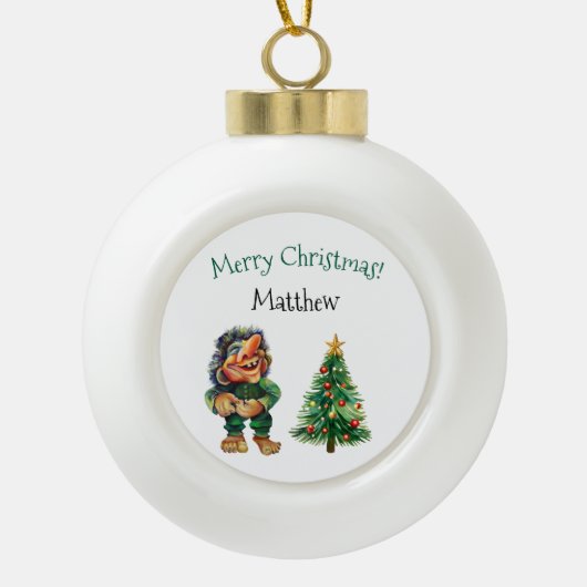 Funny Quirky Troll Weihnachtsskandinavischer Stil Keramik Kugel-Ornament (Vorderseite)