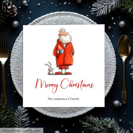 Funny Quirky Watercolor Santa Christmas Napkins Serviette