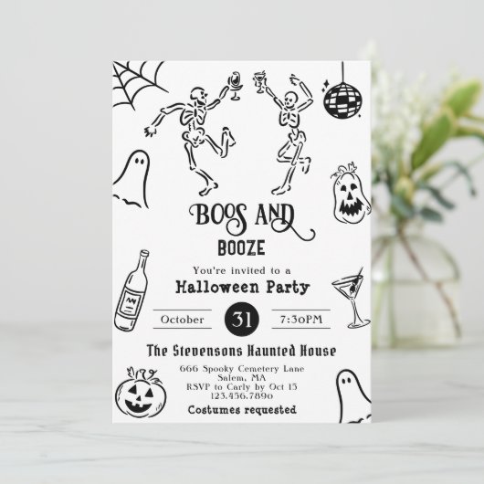 Funny Quirky Whimsical Hand Drawing Halloween-Part Einladung (Stehend Vorderseite)