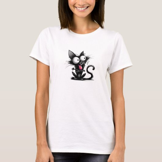 Funny quirly black cat T-Shirt (Vorderseite)