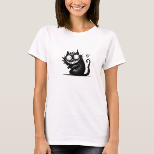 Funny quirly black cat T-Shirt (Vorderseite)