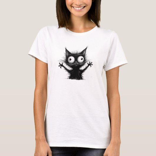 Funny quirly black cat T-Shirt (Vorderseite)