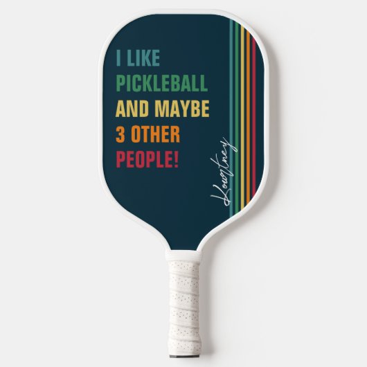 Funny Quote Retro Rainbow Stripskriptname Pickleball Schläger (Vorderseite)