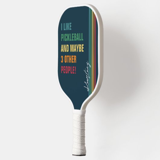 Funny Quote Retro Rainbow Stripskriptname Pickleball Schläger (Links)