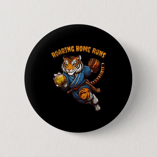 Funny Quote Roaring Home Run Ball Retro Tiger Love Button (Vorderseite)