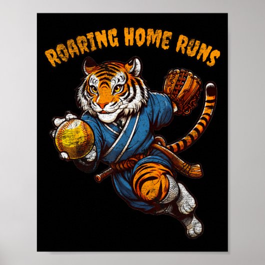 Funny Quote Roaring Home Run Ball Retro Tiger Love Poster (Vorne)