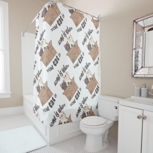 Funny quote Zuhause ist, wo Ihre Katze ist Duschvorhang (Beispiel)