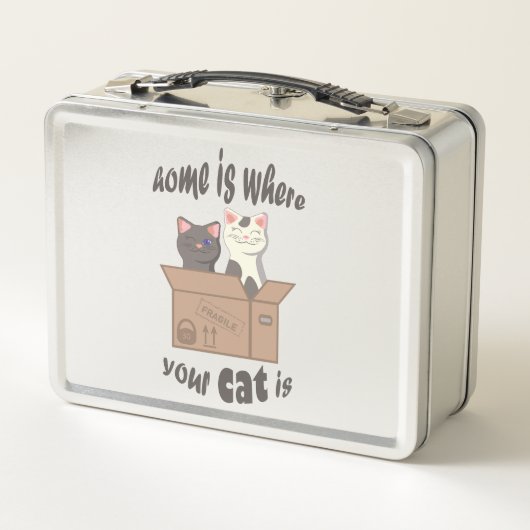 Funny quote Zuhause ist, wo Ihre Katze ist Metall Brotdose (Rückseite)