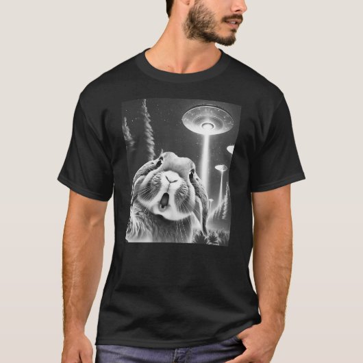 Funny Rabbit Alien UFO Taking a Selfie Animal Love T-Shirt (Vorderseite)