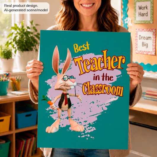 Funny Rabbit Best Teacher im Klassenzimmer Poster