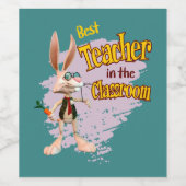 Funny Rabbit Best Teacher im Klassenzimmer Weinetikett (Einzelnes Label)