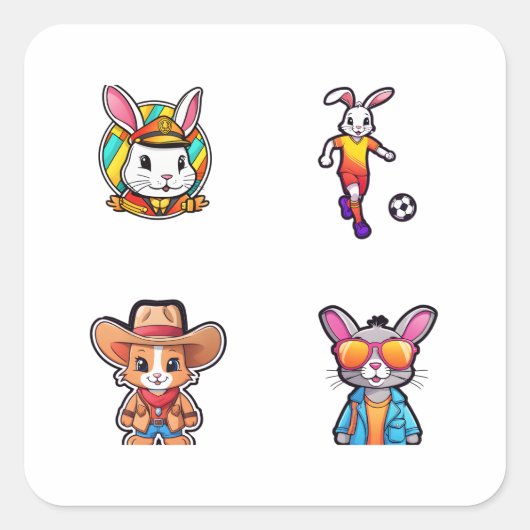 Funny Rabbit Doodle Art 4 Pack Sticker (Vorderseite)