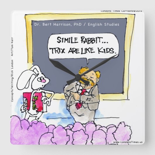 Funny Rabbit Grammar Police Wall Clock Quadratische Wanduhr (Vorderseite)