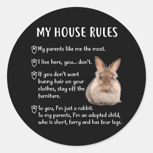 Funny Rabbit My House regiert Lionhead Bunny Runder Aufkleber (Vorderseite)