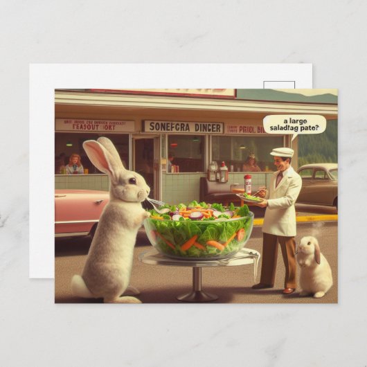 Funny Rabbit Orders Salad at at Diner AI Art Postkarte (Vorne/Hinten)