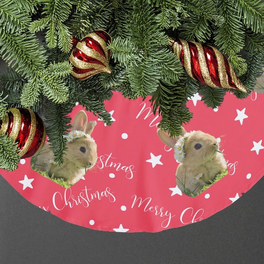 Funny Rabbit Pet Foto Weihnachten Polyester Weihnachtsbaumdecke