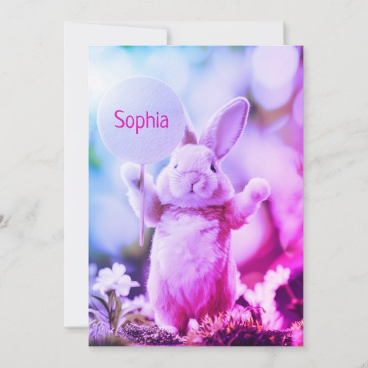Funny Rabbit Simple Lila Card Einladung (Vorderseite)