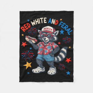 Funny Raccoon 4. Juli Patriotic Niedlich Red White Fleecedecke
