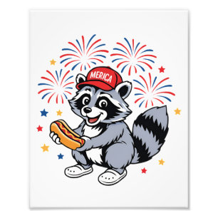 Funny Raccoon 4. Juli Patriotic Niedlich Red White Fotodruck