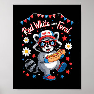 Funny Raccoon 4. Juli Patriotic Niedlich Red White Poster