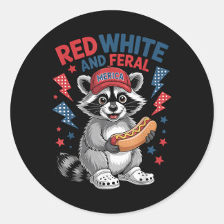 Funny Raccoon 4. Juli Patriotic Niedlich Red White Runder Aufkleber