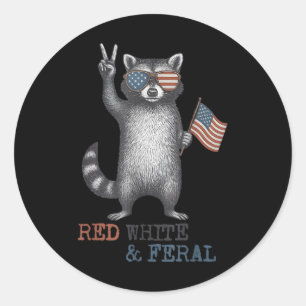 Funny Raccoon 4. Juli Patriotic Niedlich Red White Runder Aufkleber
