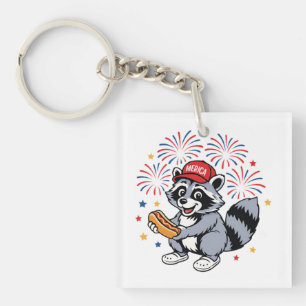Funny Raccoon 4. Juli Patriotic Niedlich Red White Schlüsselanhänger