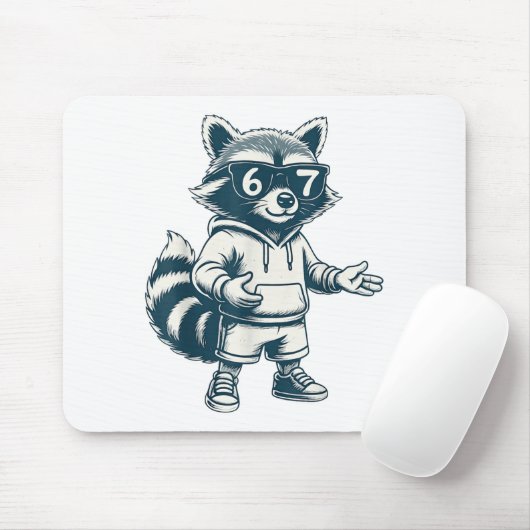 Funny Raccoon 67 Meme Six Seven Mousepad (Mit Mouse)