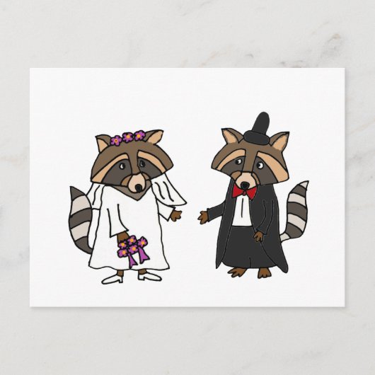 Funny Raccoon Bridge and Groom Wedding Art Postkarte (Vorderseite)
