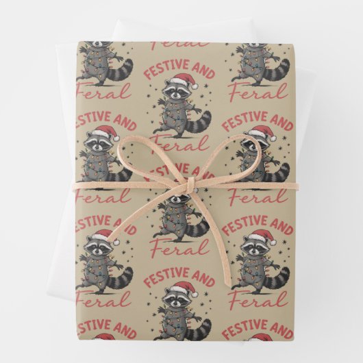 Funny Raccoon Christmas Feral Meme Xmas  Geschenkpapier Set (Beispiel)