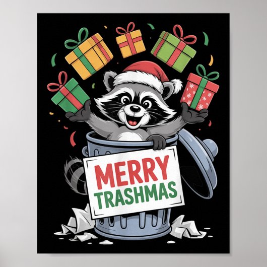 Funny Raccoon Christmas Trash Panda Xmas Merry Tra Poster (Vorne)